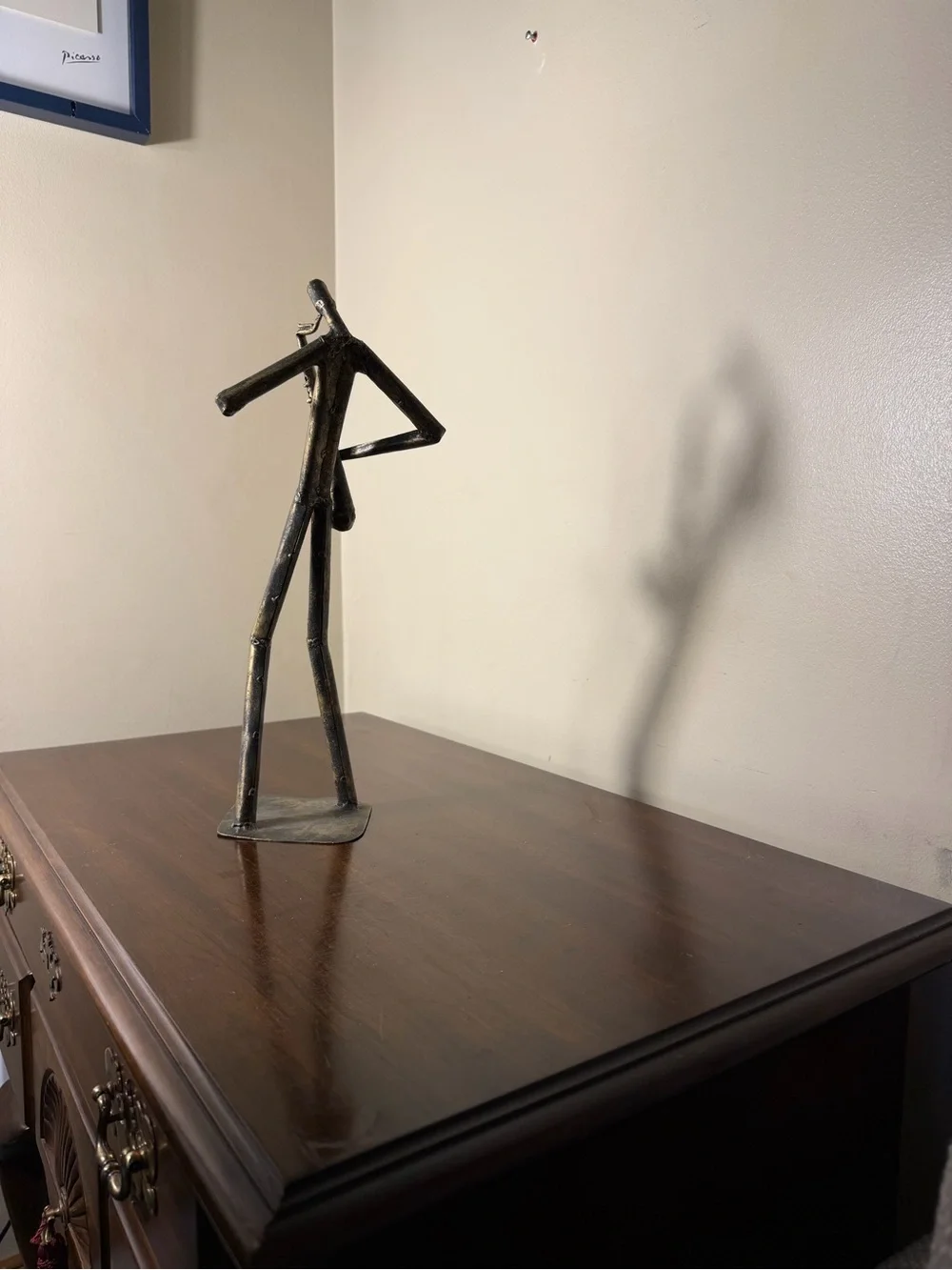 Z Gallerie brutalist style saxophone player tube metal sculpture approximate 15